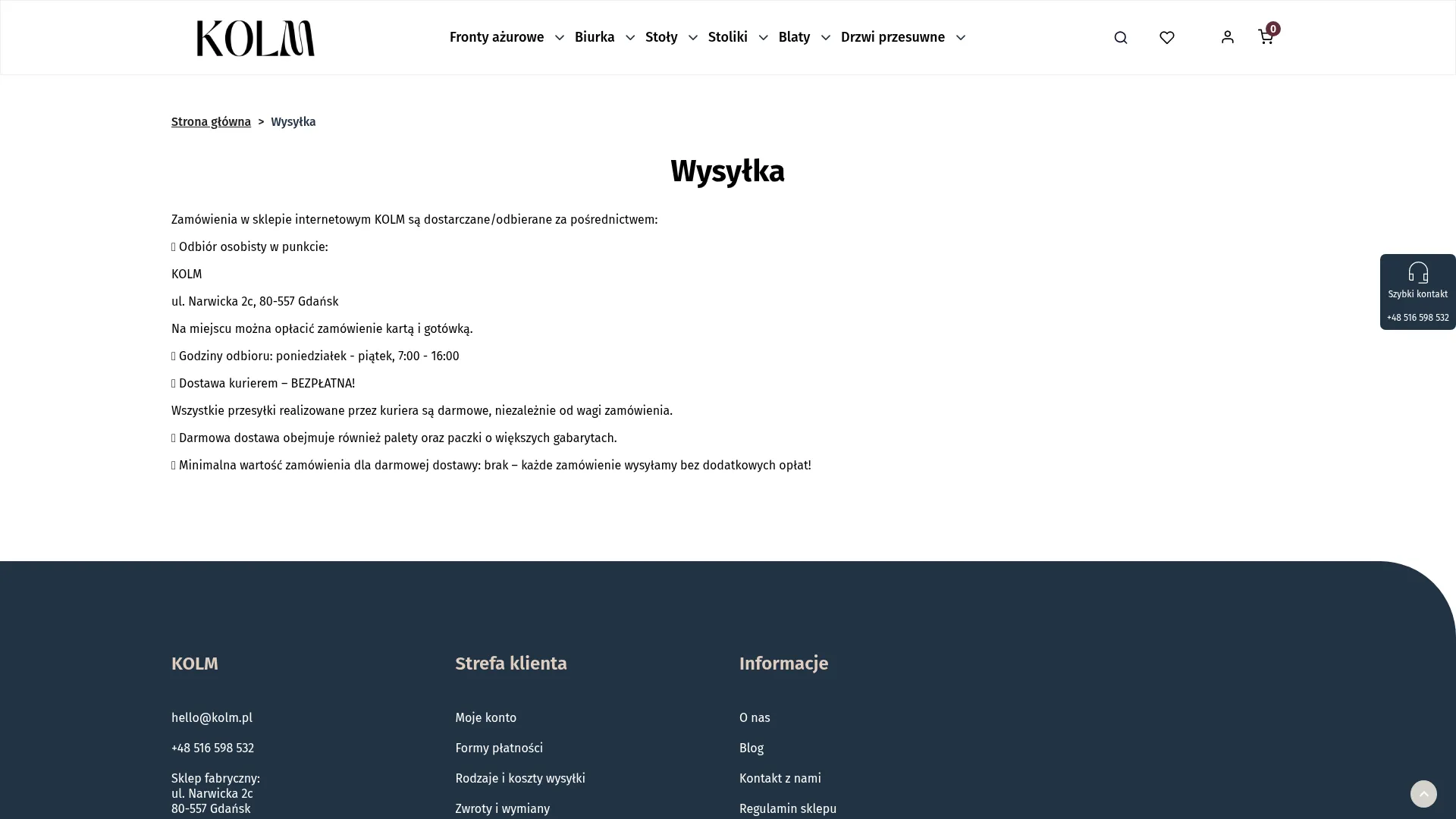 Zrzut ekranu Gdańska Fabryka Mebli KOLM